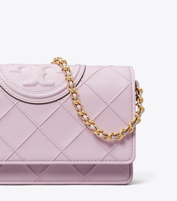 Tory Burch designer mini sacs Portefeuille chaîne Fleming en cuir souple in Pale Purple informations