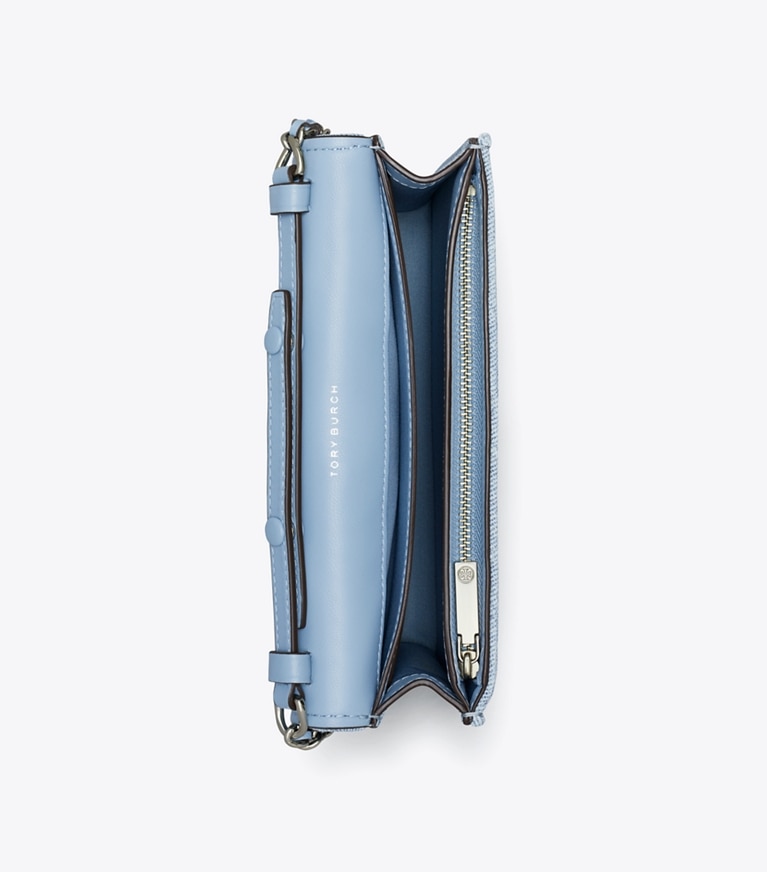 Tory Burch designer mini sacs Portefeuille chaîne Fleming en daim imprimé effet denim in Denim angle