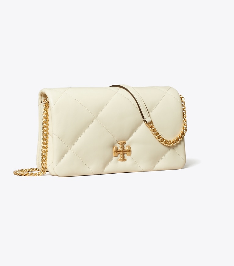Tory Burch designer mini sacs Portefeuille chaîne Kira à matelassage losange in Warm White angle