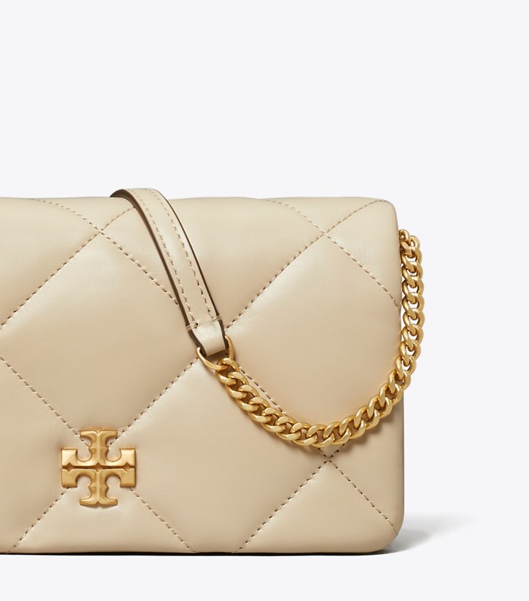 Tory Burch designer mini sacs Portefeuille chaîne Kira à matelassage losange in Light Stone informations