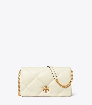 Tory Burch designer sacs à bandoulière Portefeuille chaîne Kira à matelassage losange in Warm White front
