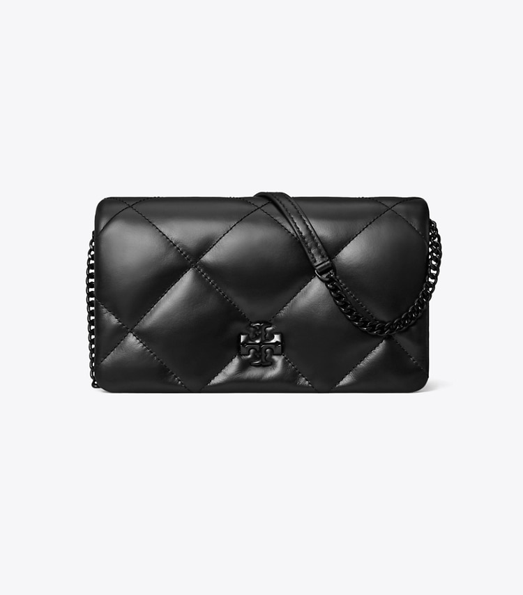 Tory Burch designer mini sacs Portefeuille chaîne Kira à matelassage losange in Black front