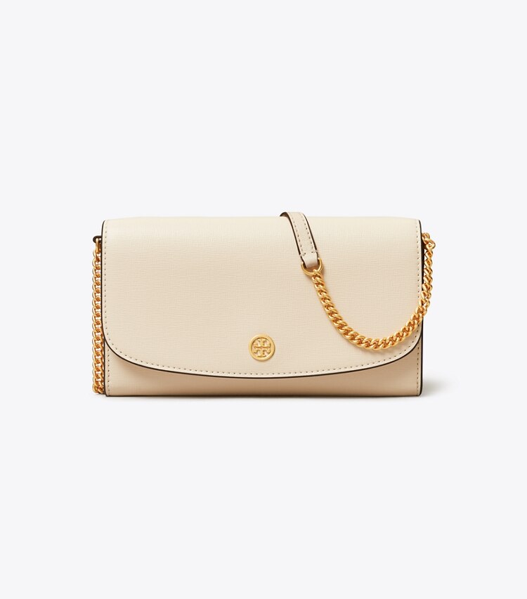 Tory Burch designer mini sacs Portefeuille chaîne Robinson in New Cream front