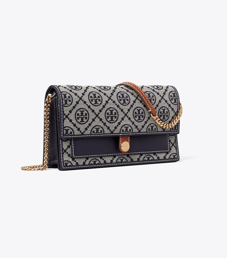 Tory Burch designer sacs à bandoulière Portefeuille chaîne T Monogram in TORY NAVY angle