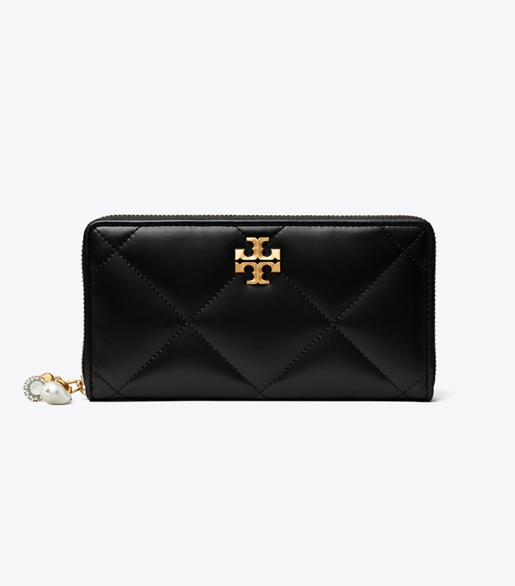 Tory Burch designer portefeuilles Portefeuille continental à breloque Kira Diamond Quilt dans Black de face