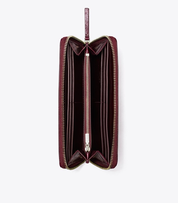 Tory Burch designer portefeuilles Portefeuille continental à glissière Kira matelassé losange effet vieilli dans Dark Carmine vue du dessus