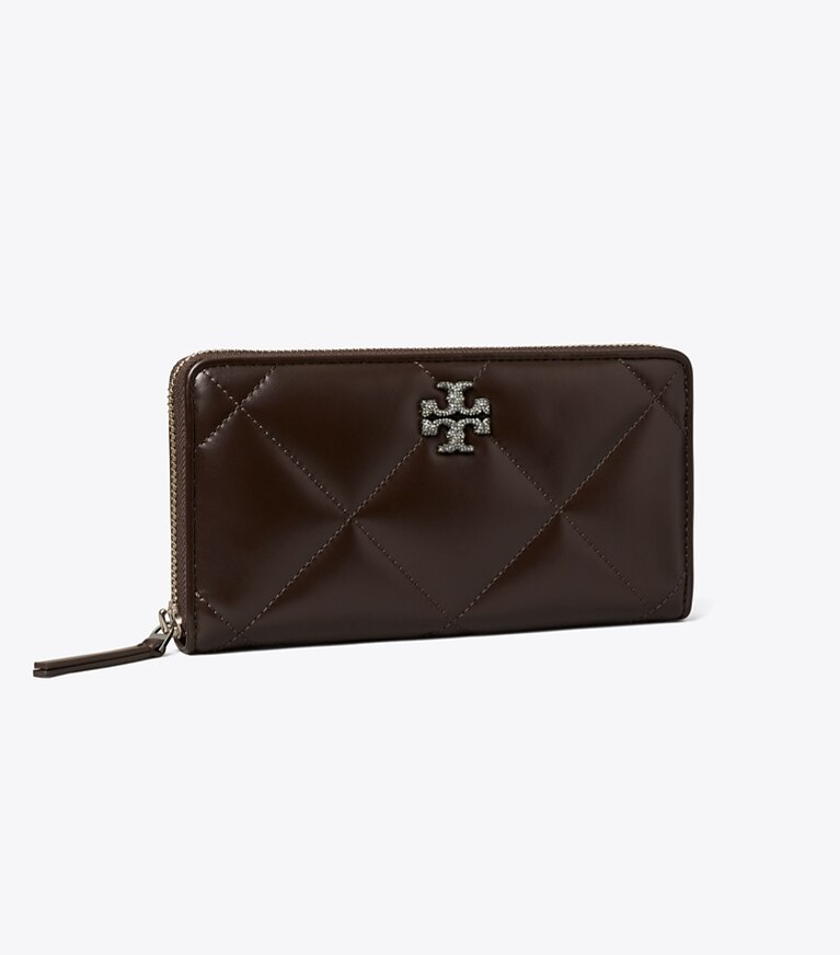 Tory Burch designer portefeuilles Portefeuille continental à glissière matelassé à losanges Kira dans Cocoa angle