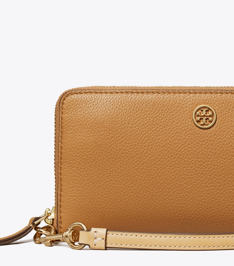 Tory Burch designer portefeuilles Portefeuille continental à glissière Robinson grainé dans Tiramisu détails