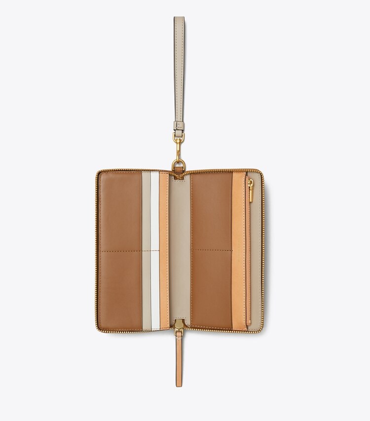 Tory Burch designer portefeuilles Portefeuille continental à glissière Robinson grainé dans Tiger'S Eye vue du dessus