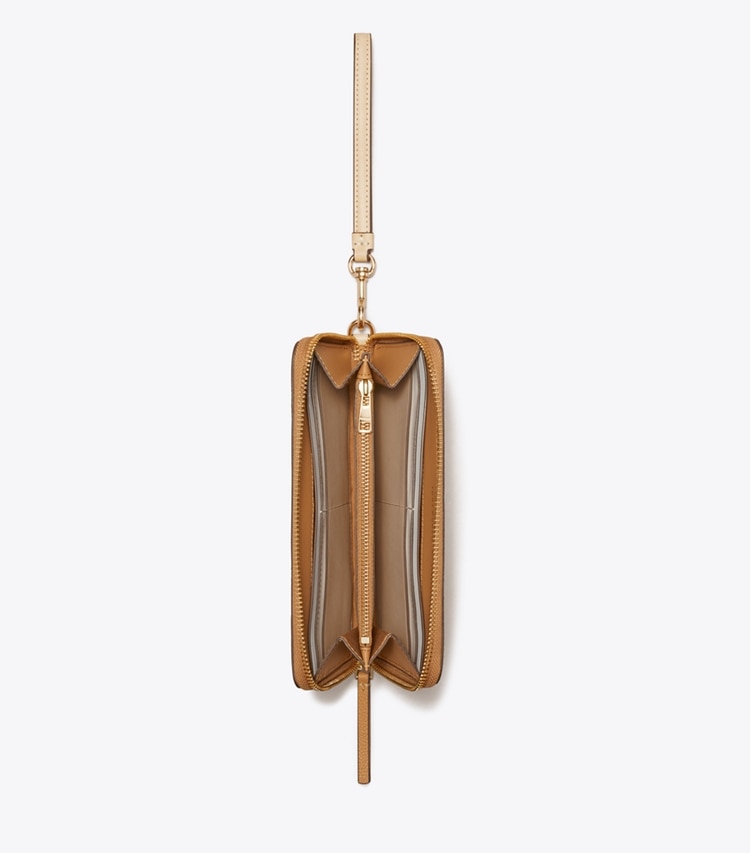 Tory Burch designer portefeuilles Portefeuille continental à glissière Robinson grainé dans Tiramisu vue du dessus