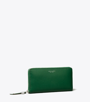 Tory Burch designer portefeuilles Portefeuille continental à glissière Romy dans Dark Kale angle