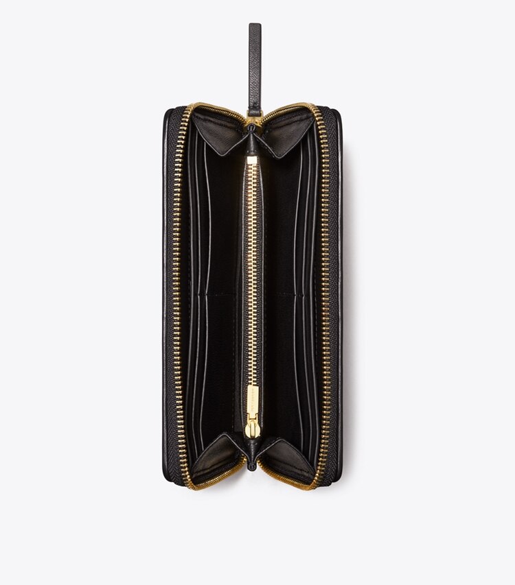 Tory Burch designer portefeuilles Portefeuille continental zippé en cuir doux Fleming in Black dessus