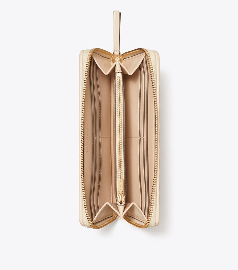 Tory Burch designer portefeuilles Portefeuille continental zippé en cuir doux Fleming in New Cream angle