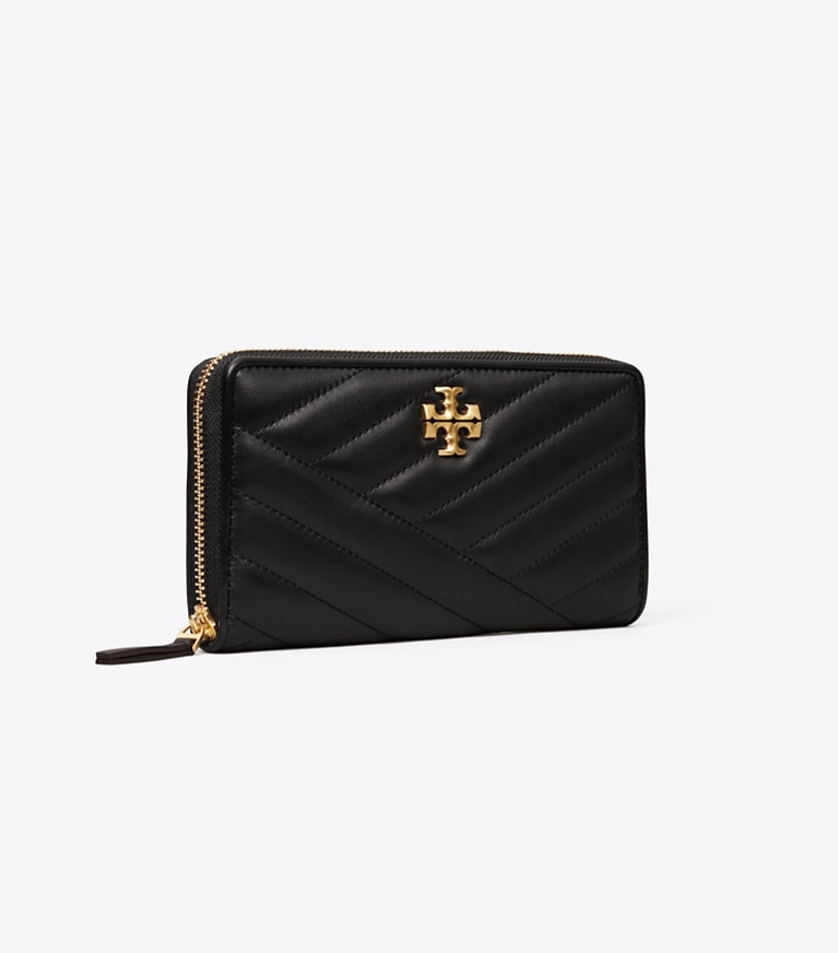 Tory Burch designer portefeuilles Portefeuille continental zippé Kira à chevrons in Black angle