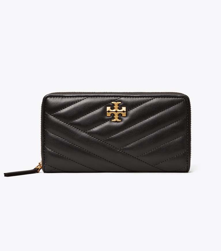 Tory Burch designer portefeuilles Portefeuille continental zippé Kira à chevrons in Black angle