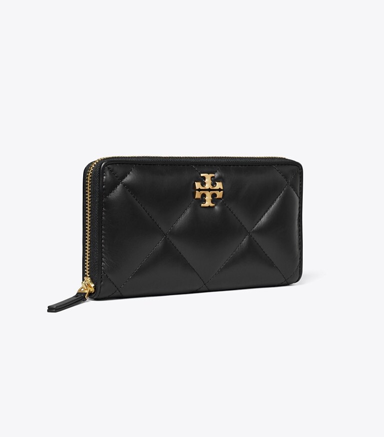 Tory Burch designer portefeuilles Portefeuille continental zippé Kira à matelassage losange in Black angle