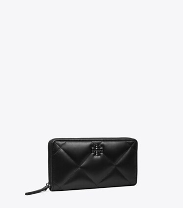 Tory Burch designer portefeuilles Portefeuille continental zippé Kira matelassé finitions poudrées in Black angle