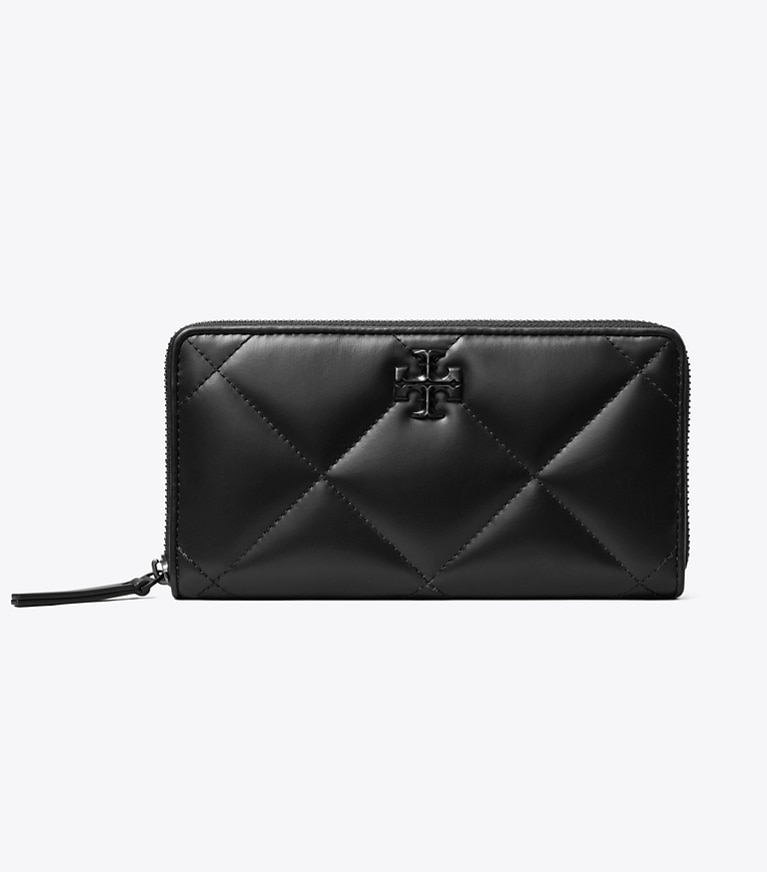 Tory Burch designer portefeuilles Portefeuille continental zippé Kira matelassé finitions poudrées in Black angle