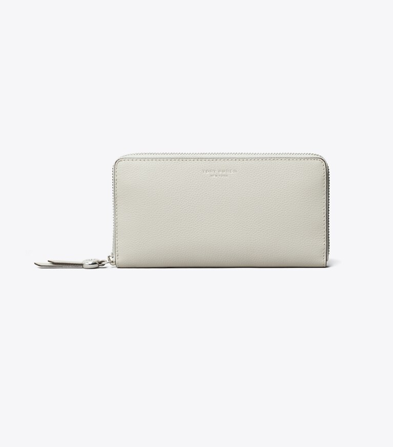 Tory Burch designer portefeuilles Portefeuille continental zippé Romy in Dove Gray front