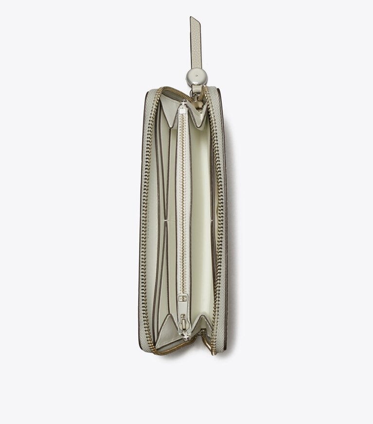 Tory Burch designer portefeuilles Portefeuille continental zippé Romy in Dove Gray dessus