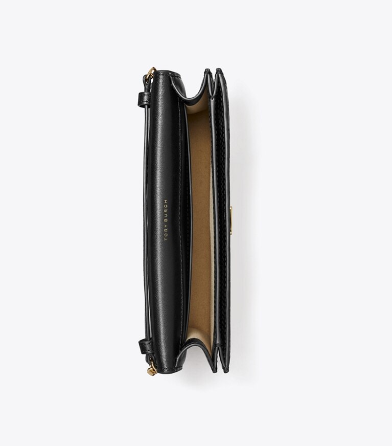 Tory Burch designer sacs à bandoulière Portefeuille enveloppe en cuir à chaîne à motif T Monogram dans Black vue du dessus