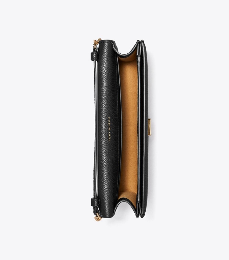 Tory Burch designer mini sacs Portefeuille enveloppe en cuir grainé avec chaîne in Black dessus