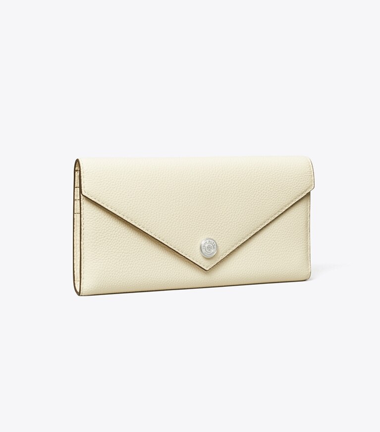 Tory Burch designer portefeuilles Portefeuille enveloppe long en cuir grainé in Warm White angle