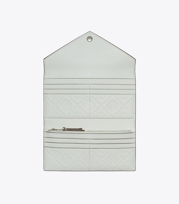 Tory Burch designer portefeuilles Portefeuille enveloppe long en cuir grainé in Light Titanium dessus