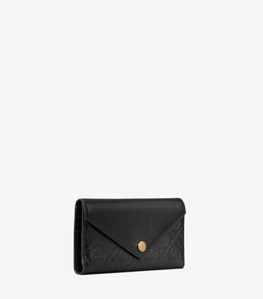 Tory Burch designer portefeuilles Portefeuille enveloppe T Monogram en cuir in Black angle