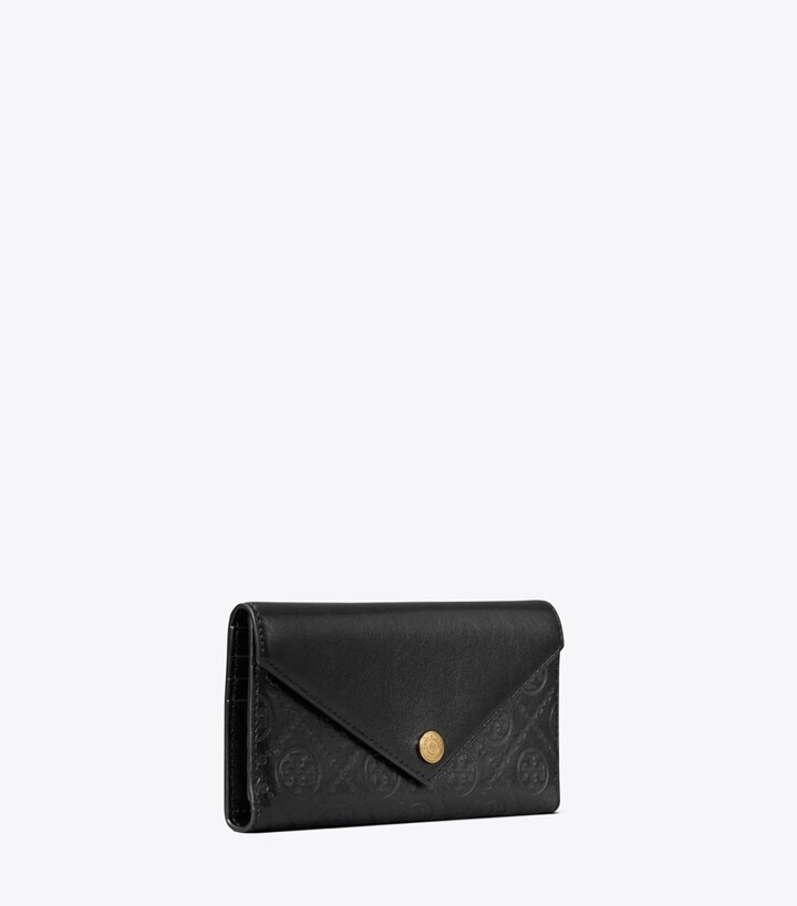 Tory Burch designer portefeuilles Portefeuille enveloppe T Monogram en cuir in Black angle
