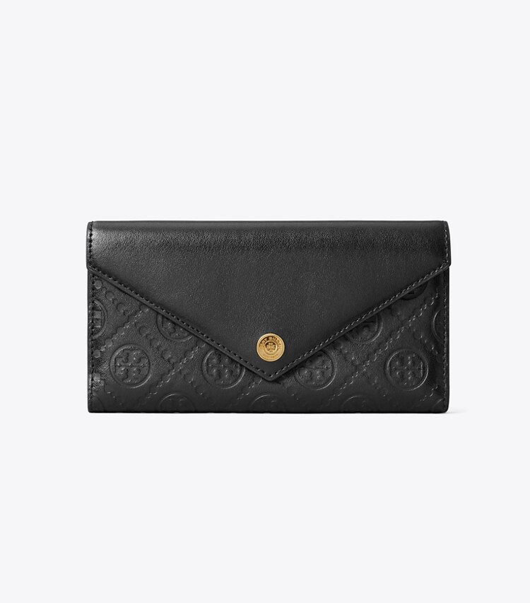 Tory Burch designer portefeuilles Portefeuille enveloppe T Monogram en cuir in Black front