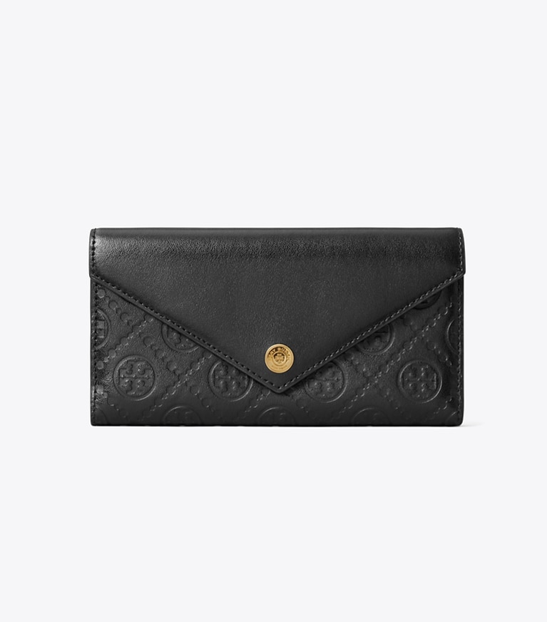 Tory Burch designer portefeuilles Portefeuille enveloppe T Monogram en cuir in Black angle