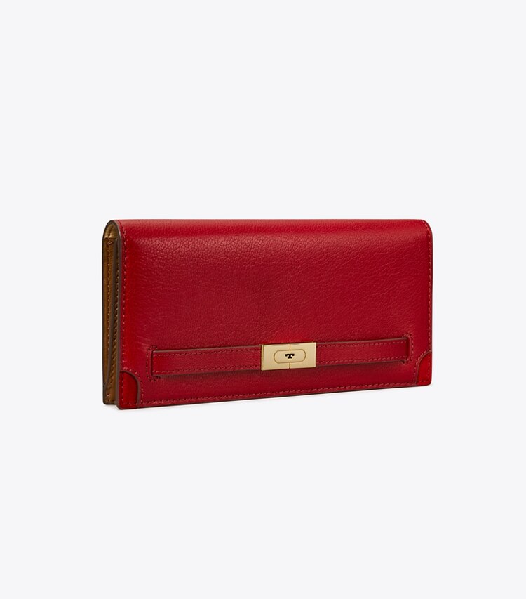 Tory Burch designer portefeuilles Portefeuille fin à T texturé in Ruby angle