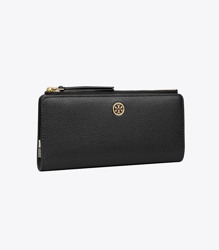 Tory Burch designer portefeuilles Portefeuille fin zippé Robinson en cuir grainé in Black angle