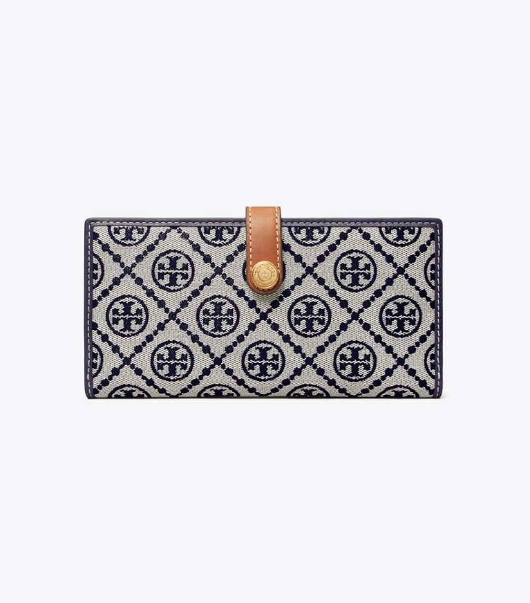 Tory Burch designer portefeuilles Portefeuille fin zippé T Monogram in Tory Navy angle