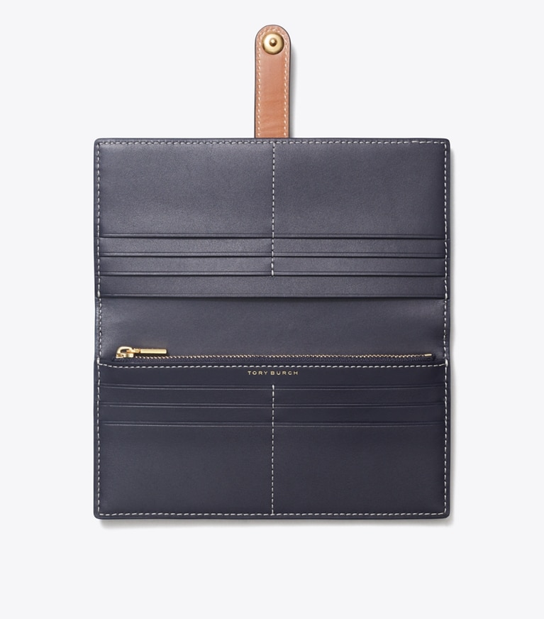Tory Burch designer portefeuilles Portefeuille fin zippé T Monogram in Tory Navy angle