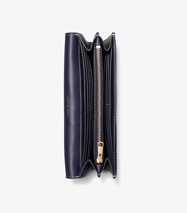 Tory Burch designer portefeuilles Portefeuille large T Monogram dans Tory Navy vue du dessus