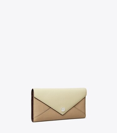 Tory Burch designer portefeuilles Portefeuille long à blocs de couleurs dans Soft Custard Multi angle