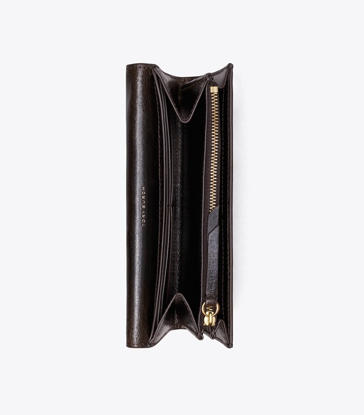 Tory Burch designer portefeuilles Portefeuille long à rabat Romy effet vieilli dans Dark Roast supplémentaire