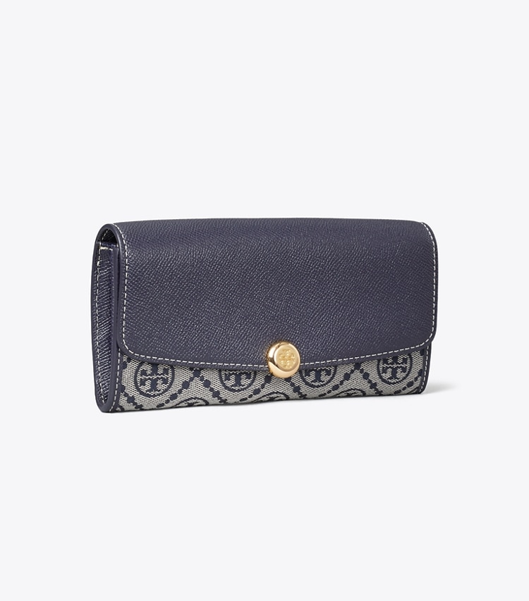 Tory Burch designer portefeuilles Portefeuille long à rabat T Monogram Romy dans Tory Navy angle