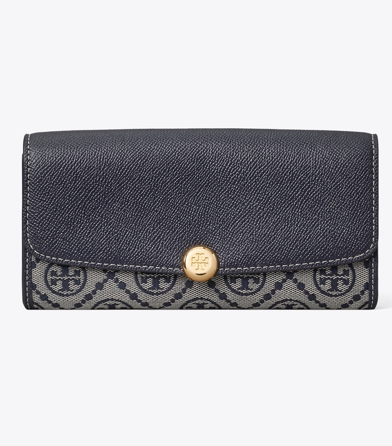 Tory Burch designer portefeuilles Portefeuille long à rabat T Monogram Romy dans Tory Navy de face