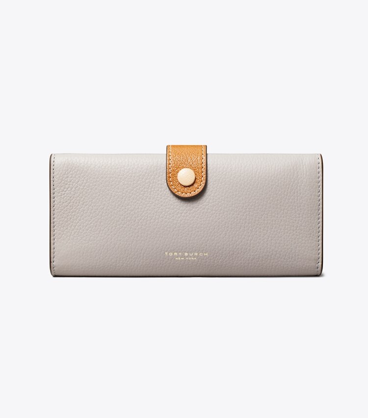 Tory Burch designer portefeuilles Portefeuille long colorblock dans Bay Gray Multi de face
