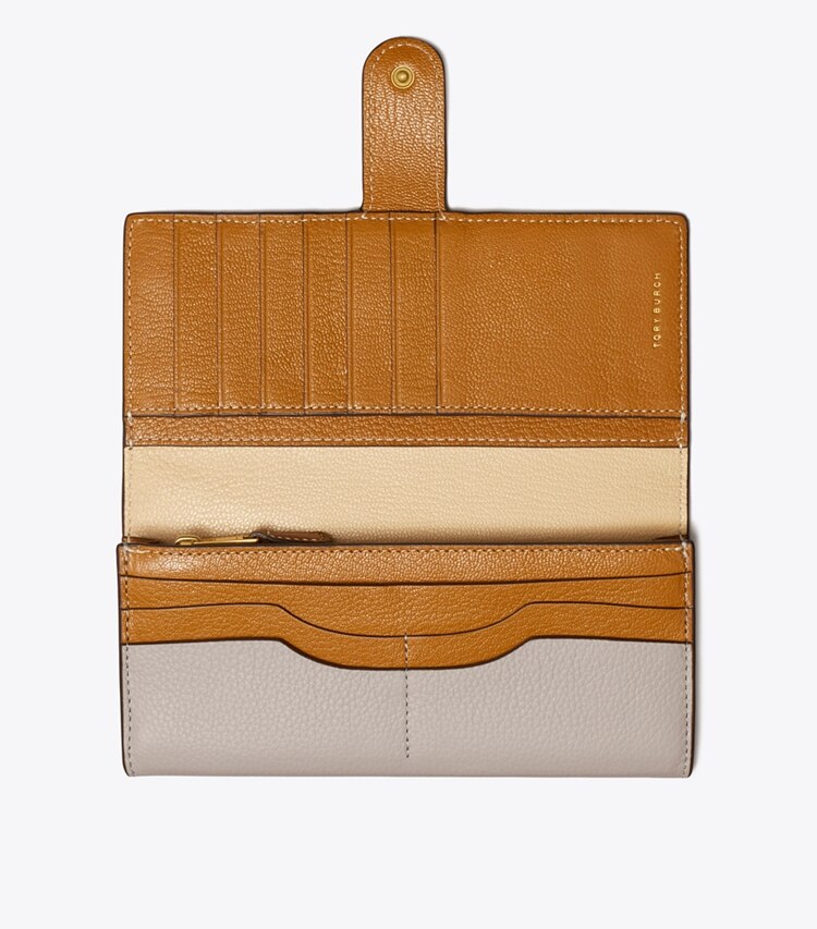 Tory Burch designer portefeuilles Portefeuille long colorblock dans Bay Gray Multi vue du dessus