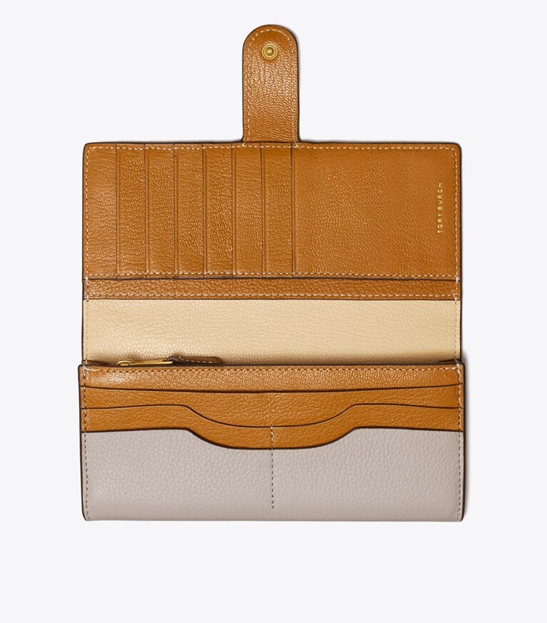 Tory Burch designer portefeuilles Portefeuille long colorblock dans Bay Gray Multi vue du dessus