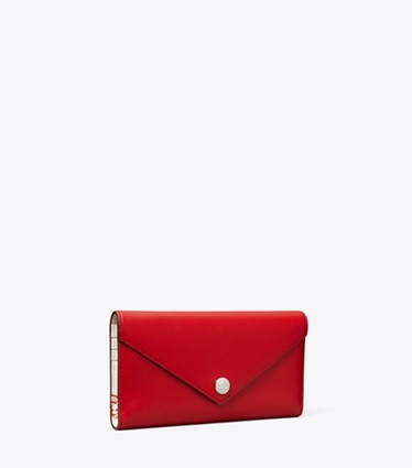 Tory Burch designer portefeuilles Portefeuille long enveloppe en cuir dans Red Sky angle