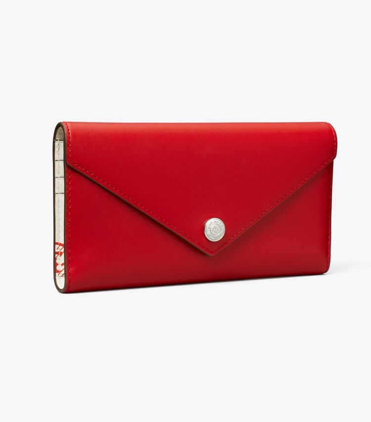 Tory Burch designer portefeuilles Portefeuille long enveloppe en cuir dans Red Sky angle