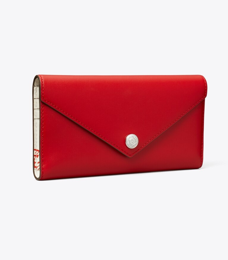 Tory Burch designer portefeuilles Portefeuille long enveloppe en cuir dans Red Sky angle