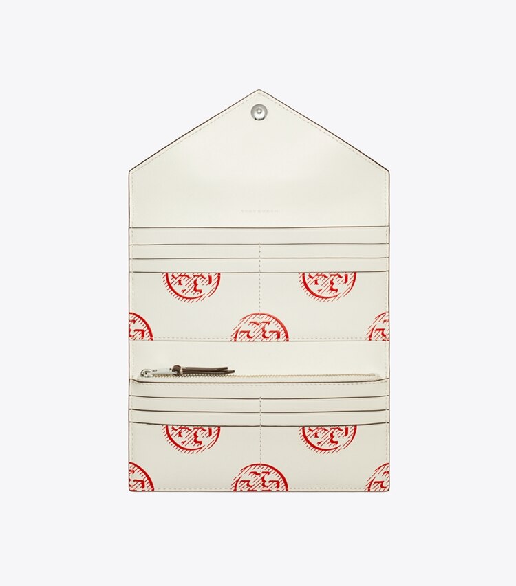 Tory Burch designer portefeuilles Portefeuille long enveloppe en cuir dans Red Sky vue du dessus