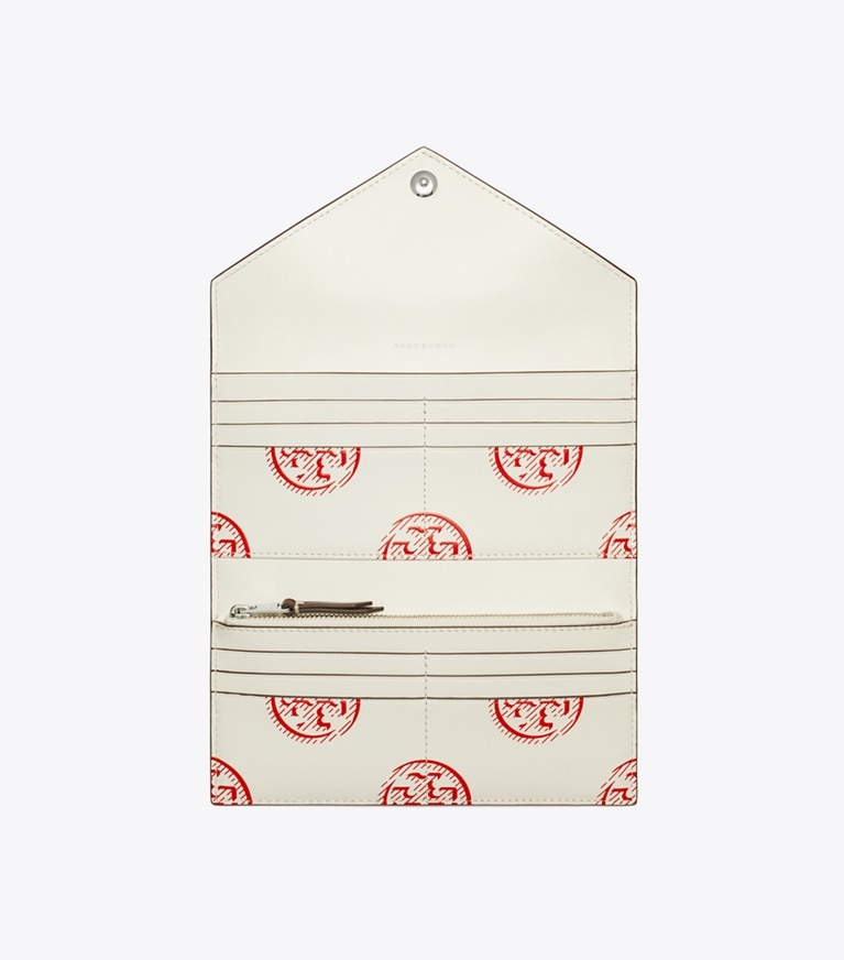Tory Burch designer portefeuilles Portefeuille long enveloppe en cuir dans Red Sky vue du dessus