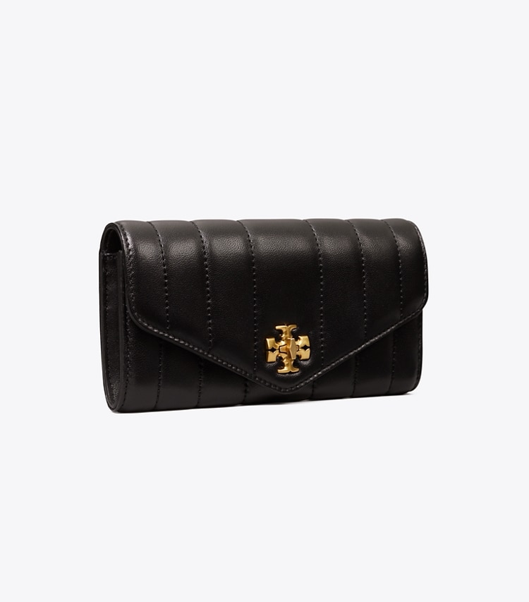 Tory Burch designer portefeuilles Portefeuille matelassé Kira dans Black / Rolled Gold angle